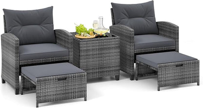Tangkula 5 Pieces Patio Conversation Set, PE Wicker Rattan Outdoor Furniture Set by TANGKULA