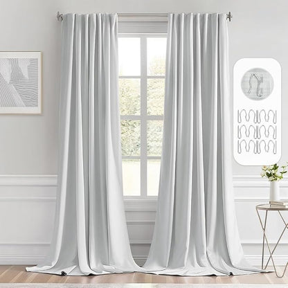 MIULEE Greyish White Back Tab Blackout Curtains 52x102 Inch Long 2 Panels | Rod by MIULEE