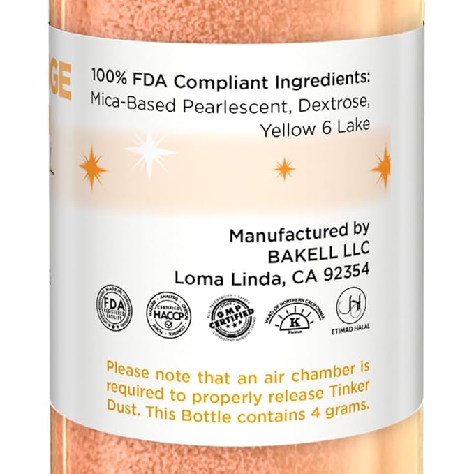 Bakell - Creamsicle Orange Tinker Dust (4g, 1x Mini Spray Pump) Edible Glitter for Food, Desserts, and Beverages!