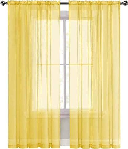 SpaceDresser Basic Rod Pocket Sheer Voile Window Curtain Panels Yellow 1 Pair 2 - Image 2
