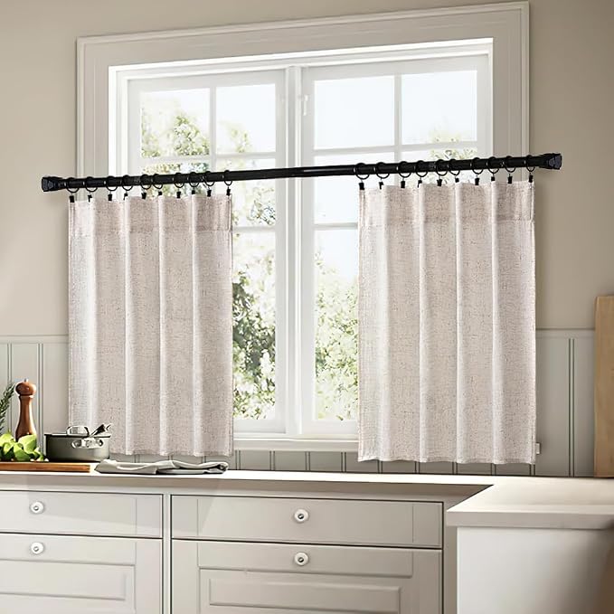 MIULEE Kitchen Curtain 24 Inch Long 2 Panels Natural Linen White Farmhouse | - Image 3