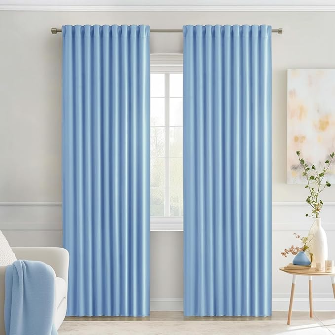 MIULEE Sky Blue Back Tab Blackout Curtains 52x90 Inch Long 2 Panels Set | Rod by MIULEE