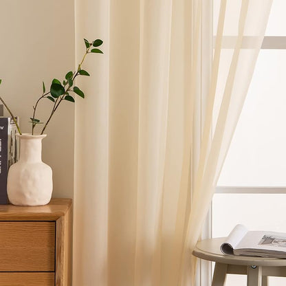 MIULEE Cream Beige Sheer Curtains 54 X 72 Inches, 2 Panels | Solid Color - Image 5