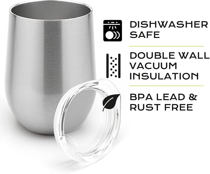 BALIBETOV 5 pcs large Yerba Mate Cup and Bombilla Kit, Includes one 12 oz Yerba Mate Gourd with Lid, Two Bombillas Mate Straw and one cleaning brush | Stainless steel | Double Walled