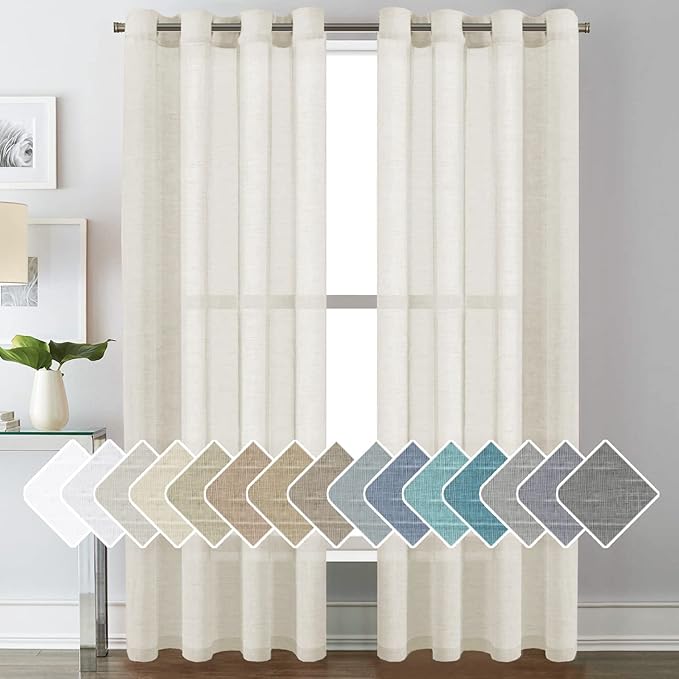 H.VERSAILTEX Natural Linen Curtains Semi-Sheer Curtains Nickel Grommet Privacy by HVERSAILTEX