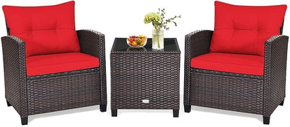 HAPPYGRILL 3 Pieces Patio Conversation Set, Outdoor Furniture Set PE Rattan by HAPPYGRILL