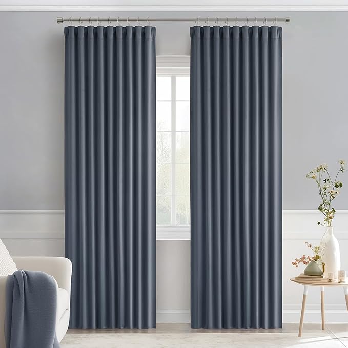 MIULEE Stone Blue Back Tab Blackout Curtains 52x90 Inch Long 2 Panels Set | Rod - Image 9