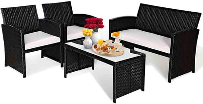Tangkula Patio Wicker Conversation Furniture Set, Patiojoy Sofa & Table Set w/4 - Image 9