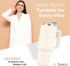40 oz Tumbler With Handle and Straw Made of Stainless Steel - Double Wall Vacuum Insulated Tumbler With Lid - Sweat Proof Easy Grip, BPA-Free, Dishwasher Safe Tumbler (Cream)