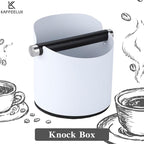 Italian Espresso Tapping Box, Stainless Steel Coffee Grinding Tapping Box, With Detachable Tapping Rod And Anti Slip Rubber Base (White)
