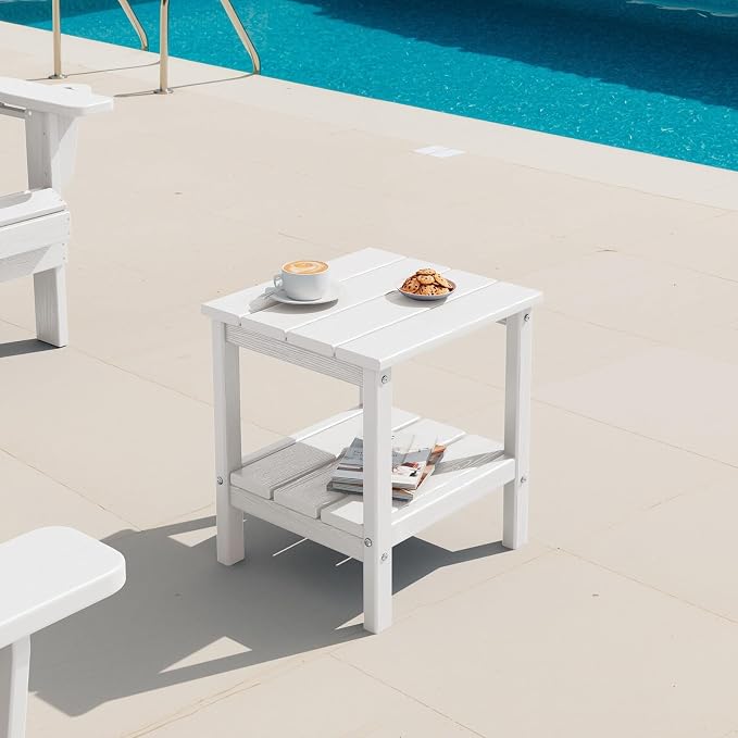 SERWALL 2-Tier HDPE Outdoor Side Tables Set of 2, Weatherproof Rectangular - Image 9