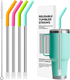 Metal Straws with Silicone Tip for 42 oz YETI Tumbler, 4 Pcs Reusable Stainless Steel Straws for 42 oz YETI, 30oz Stanley Cup(Color 4)