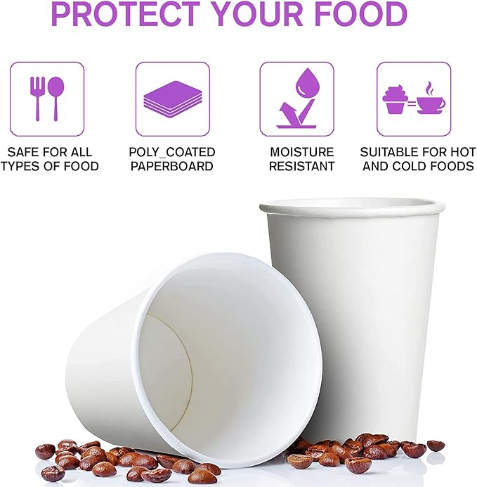 Smygoods White Disposable Paper Coffee Cups (8 OZ, 100 Count) For Hot Beverages, Tea, Espresso, Cocoa - To Go Drink Containers, Café & Office
