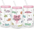 SANDJEST Inspiration Gifts - Glass Tumbler 16oz with Acrylic Lid and Straw - Iced Coffee Cups for Women, Aesthetic Glass Cup Gift for Birthday Christmas