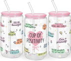 SANDJEST Inspiration Gifts - Glass Tumbler 16oz with Acrylic Lid and Straw - Iced Coffee Cups for Women, Aesthetic Glass Cup Gift for Birthday Christmas