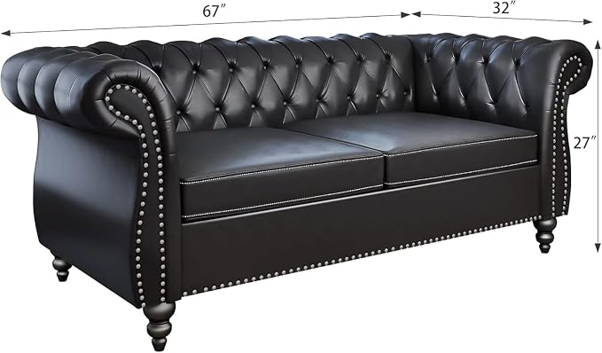 Chesterfield Loveseat Sofa, Modern Leather Small Sofa Couch 2 Seater - Image 2