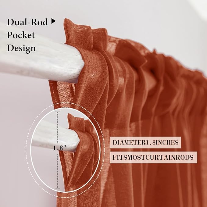 MIULEE Terracotta Sheer Curtains 36 inch Length Kitchen Window Curtains Over - Image 2