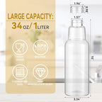 34 Oz Glass Juice Bottles with Lids, Glass Bottles, BPA Free, Borosilicate Glass for Juicing, Smoothies, Infused Water, Beverage Storage, Shaker Bottles (1 Pack)