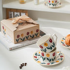 Ceramic Coffee Cup with Saucer, 8.5oz Floral Porcelain Tea Cup with Premium Gold Spoon and Gift Box, Dishwasher and Microwave Safe, Cup Mug for Coffee Cappuccino Espresso Latte
