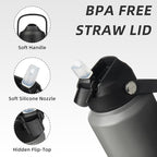 BJPKPK Water Bottle with Straw Lid, 32oz Vacuum Insulated Water Bottles, Metal Stainless Steel Thermos for Sports, Travel, BPA Free Leak Proof Thermos, Cups, Flasks, Tumblers,Black Grey