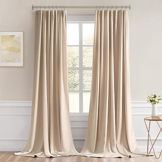 MIULEE Beige Back Tab Blackout Curtains 52x96 Inch Long 2 Panels Set | Rod - Image 9