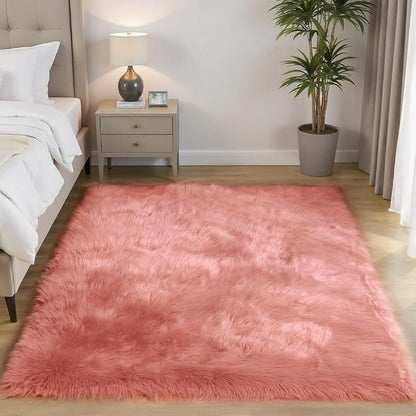 Goolela Pink Area Rug 5x8 Fluffy Fuzzy Furry Carpet - Image 2