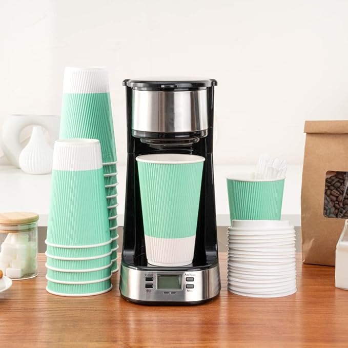 Restaurantware 16 Ounce Double Wall Disposable Coffee Cups, 500 Insulated Light Green Paper Tumblers with Ripple Wall Design, Lids Sold Separately for Hot Drinks like Tea, Hot Chocolate and More