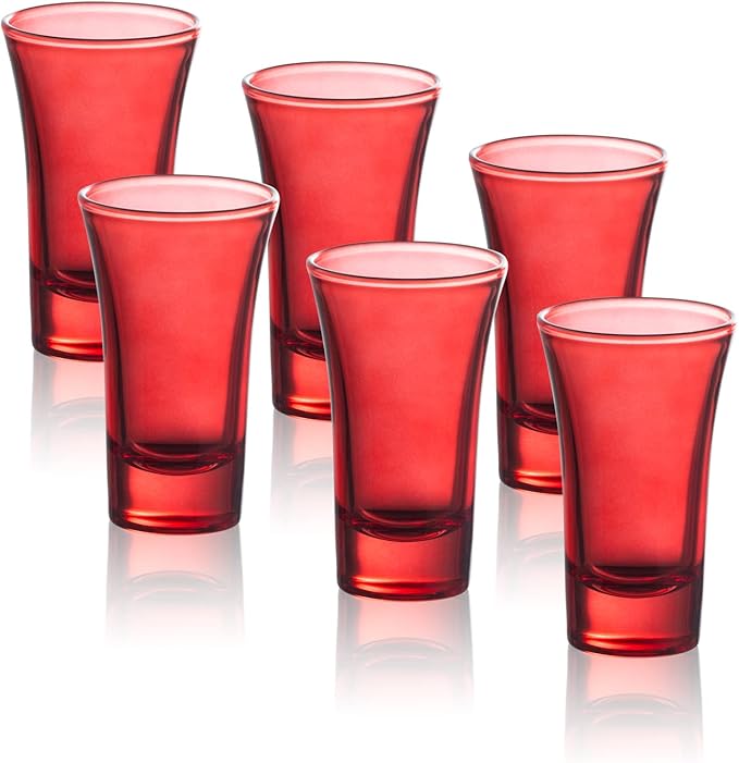 M&N HOME Red Shot Glasses, 2 Oz Set of 6 Glass Colored Shot Glasses with Heavy Base, Christmas Glasses