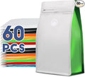 Coffee Bags with Valve(60pcs,8 oz,1/2 lb) Vented Coffee Beans Packaging Bags High Barrier Aluminumed Foil Flat Bottom Heat Sealed Side Zipper Resealable Storage Bag for Home or Business（White+Green）