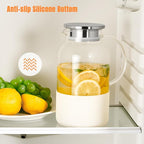 PARACITY Water Jug Water Pitcher with Silicone Base 61oz/ 1.8L, Hot& Cold Glass Pitcher with Lid and Handle, Glass Carafe with Lid for Coffee, Juice, Lemonade and Milk (Off-white base)