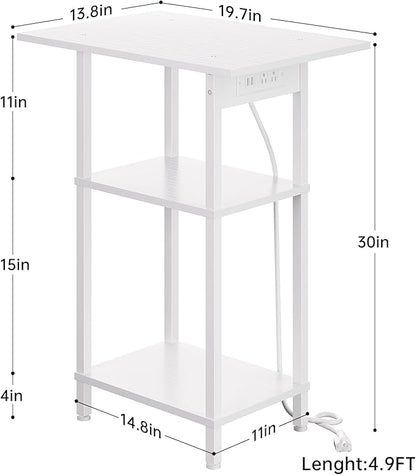 Asgolion Tall Side Table with Charging Station, Skinny End Table Nightstand - Image 3