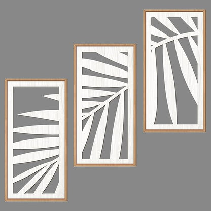 IARTTOP Tropical Palm Tree Leaf Wood Wall Art White Framed 8x16 Inch Set of 3 by IARTTOP