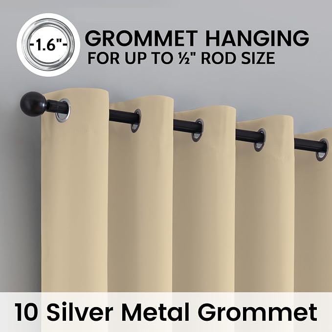 SimpleHome Beige 100% Blackout Curtains Room Darkening Living Room 84 Inch | - Image 6
