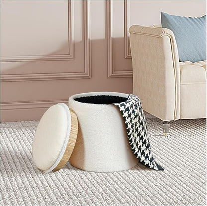 PINPLUS Round Storage Ottoman Boucle Ottoman by PINPLUS
