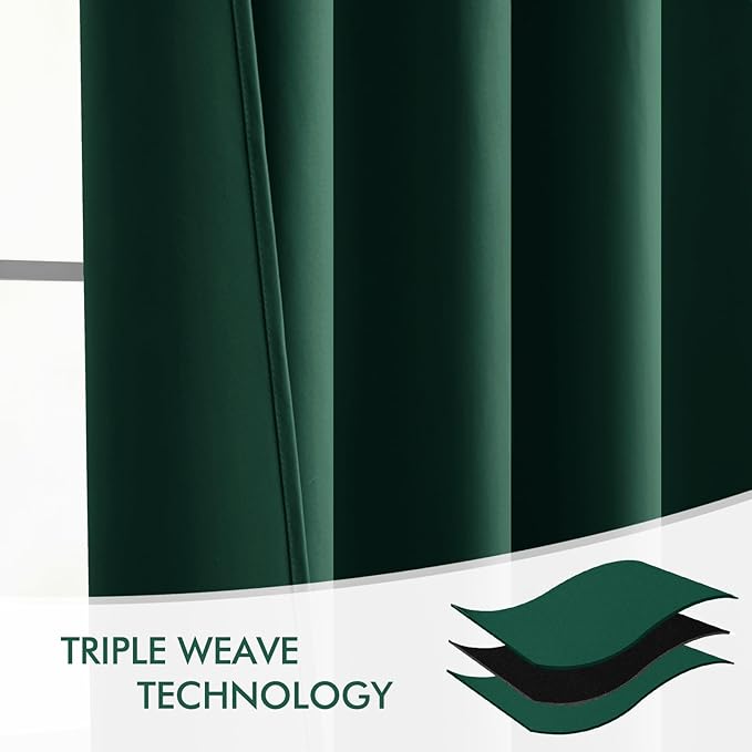 MIULEE Christmas Hunter Green Back Tab Blackout Curtains 52"x90" 2 Panels | Rod - Image 7