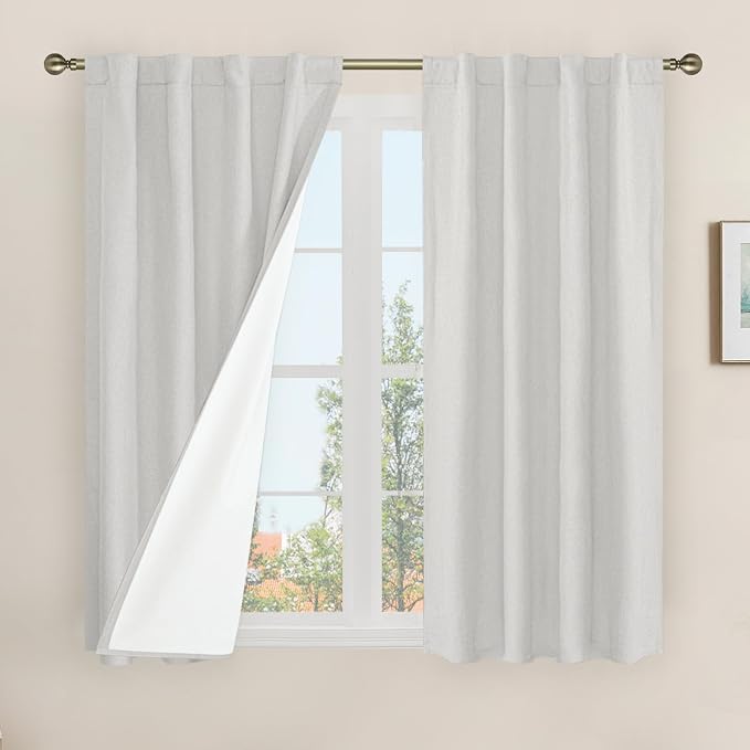 45 Inch Natural 100% Blackout Linen Curtains by LAMIT