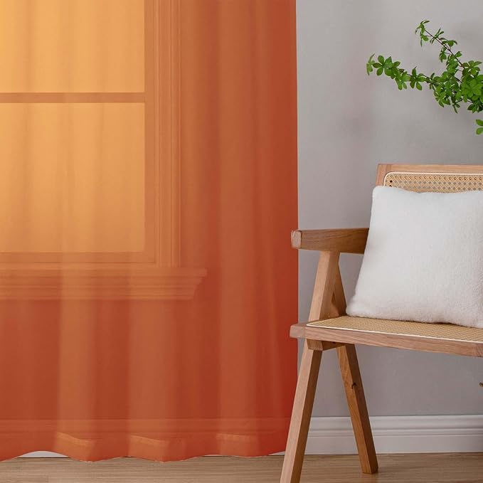 Sheer Orange Curtains for Bedroom Living Room 63 Inch Length 2 Panels, Airy - Image 9