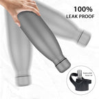 Insulated Water Bottle,17oz Stainless Steel Water Bottles with straw lid,Metal Sports Thermos Water Bottles for Boys,Girls,Double Wall Vacuum BPA-Free Flask for School, Sports (Grey)