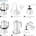 Easyworkz Diego Stovetop Espresso Maker Stainless Steel Italian Coffee Machine Maker 4Cup 6.8 oz Induction Moka Pot