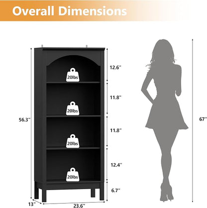 Arched Bookshelf with 4 Tier Open Shelves, Study and Living Room, Modern Black - Image 2