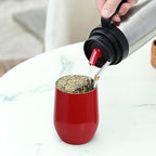 Yerba Mate Cup with Lid, 2 Bombillas, Cleaning Brush, 11.8oz Stainless Steel Double-Wall Insulated Gourd (Red)