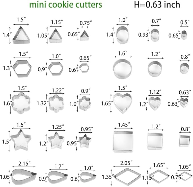Mini Cookie Cutters Set- Small Heart Star Flower Round Square Hexagon Oval Diamond - 30Pcs Stainless Steel Cookie Cutters - Polymer Clay Cutters Mini Fruit Cutter Small Biscuit Cookie Cutters for Kids