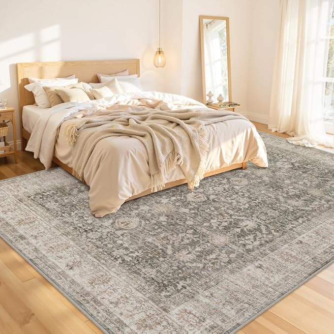 10x12 Area Rugs Living Room: Bedroom Washable Carpet Warm Taupe | Vintage Boho - Image 2