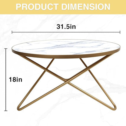 HLR Round Coffee Table with White Faux Marble Top - Image 2