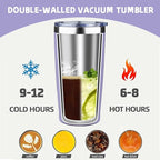 20 oz Tumbler with Lids and Straws, Stainless Steel Insulated Coffee Tumbler, Double Wall Vacuum Insulated Travel Mug Cup, Leakproof Thermal Coffee Cup for Hot and Cold Drinks (light purple)