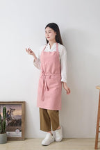 Cotton Linen Apron for Women - Adjustable Casual Apron with Pocktes, Great for Florist, Coffee House and Kitchen
