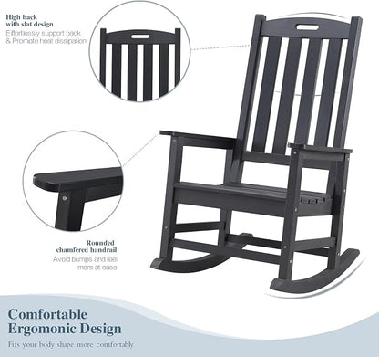 Psilvam Oversized Outdoor Rocking Chair, HDPE Porch Rocker Chairs - Image 4