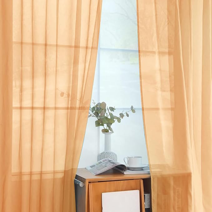SpaceDresser Beige Sheer Curtains 4 Panels Rod Pocket Semi-Sheer Curtain 108 - Image 4