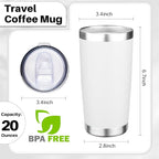 20oz Tumbler with Lid Double Wall Vacuum Insulated Travel Coffee Mug Stainless Steel Thermal Cup Powder Coated Sturdy Coffee Tumbler for Hot and Cold Beverage (White,1)
