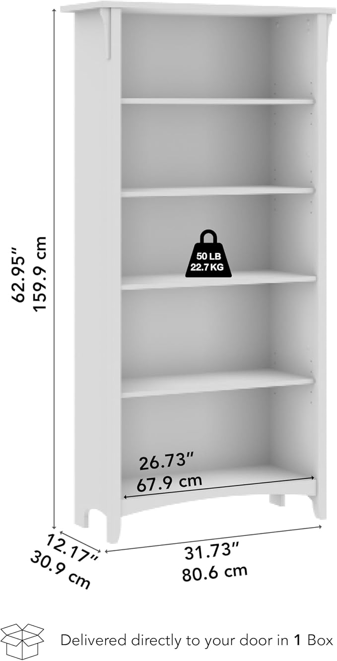 Bush Home Salinas 5 Shelf Bookcase in Cape Cod Gray, Tall Bookshelf, Large Book - Image 3